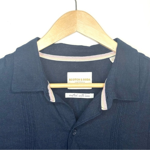 Scotch & Soda Men’s Linen Blend Navy Short Sleeve Shirt Size XL - Picture 6 of 13